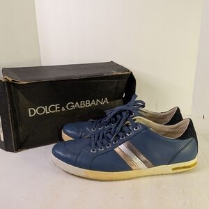 Dolce & Gabbana Vintage Leather Blue with Metallic Sneakers CS0657 Men's Size 11